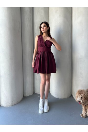 KEMER BAĞLAMALI BORDO ELBİSE